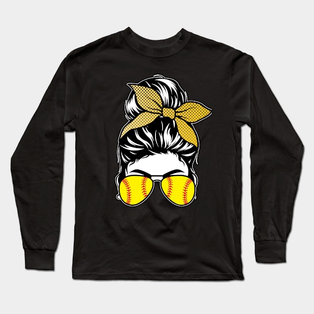 Softball Bun & Glasses - Dark Apparel Long Sleeve T-Shirt by Proud Parent